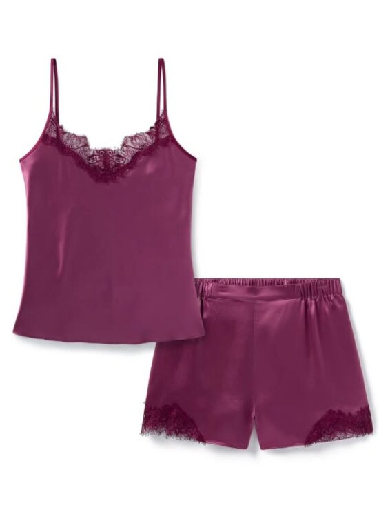 Petite Plume Other - Petite Plume Silk Lace Cami Short Set in Rosewood